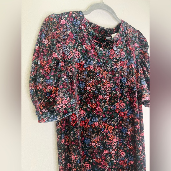 Molly Bracken mini floral print velvet dress with short balloon sleeves velour - Picture 5 of 6